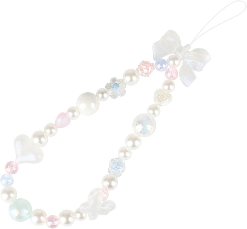 LUVI Beaded Phone Charm Lanyard Wrist Strap Love Heart Bow Beads Butterfly Chain Flower String Pearl Bling Bracelet Keychain Cute Fashion for Women - Image 1
